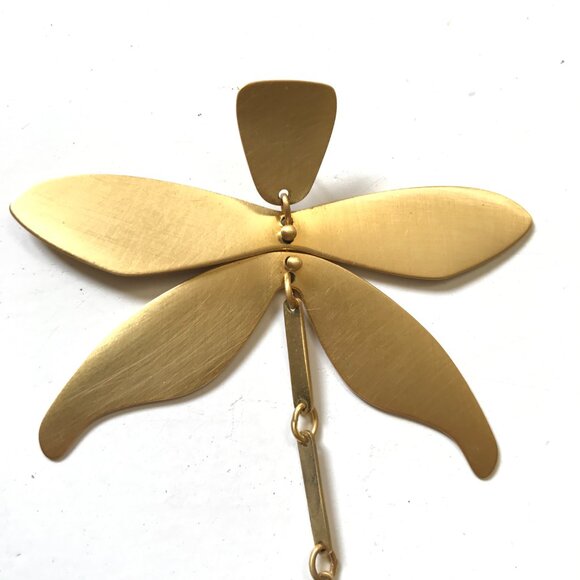 Tory Burch Articulated Dragonfly Drop Earrings Womens Brass Gold Dangle Post 3" - Picture 5 of 12